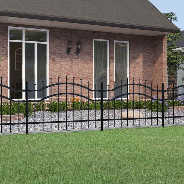 vidaXL Gartenzaun mit Speerspitze aus pulverbeschichtetem Stahl, Schwarz, H: 115 cm, B: 240 cm - Bild 2