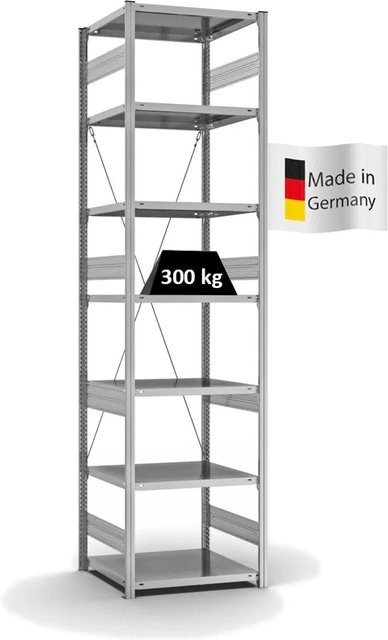 PROREGAL Fachbodenregal Stecksystem T-Profil Heavy-Duty, 7 Ebenen, verzinkt, Farbe: Silber/Grau, H x B x T: 300 x 75 x 60 cm - Bild 1