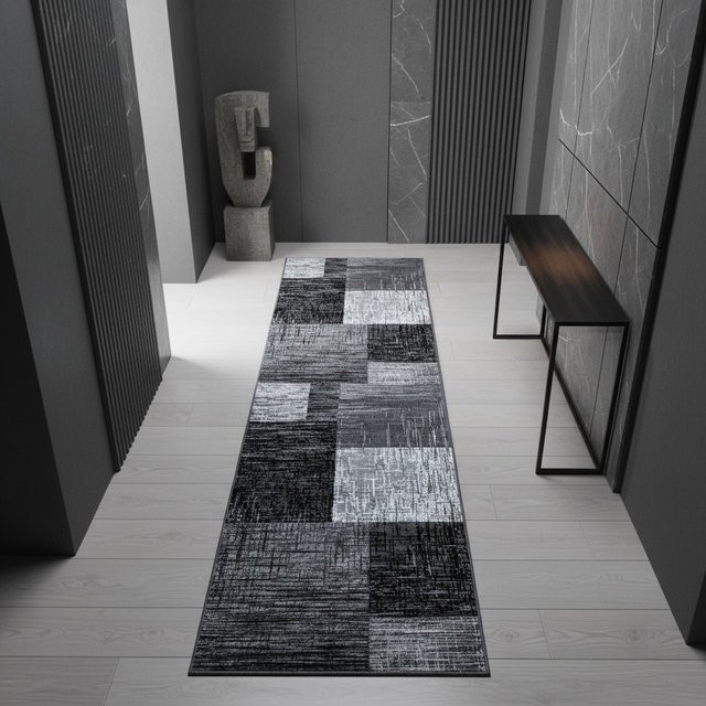 Kurzflorteppich INN von Kadima Design, abstrakt kariert, Schwarz, B: 80 cm, L: 300 cm - Bild 1