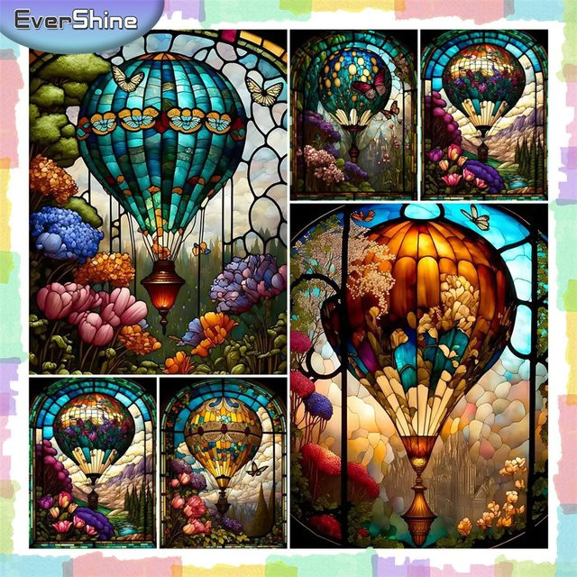 Ever shine 5D Diamantmalerei DIY Hobby Mosaik Set mit Heißluftballon und Blumenlandschaft, B/H: 30 x 40 cm, Mehrfarbig - Bild 1
