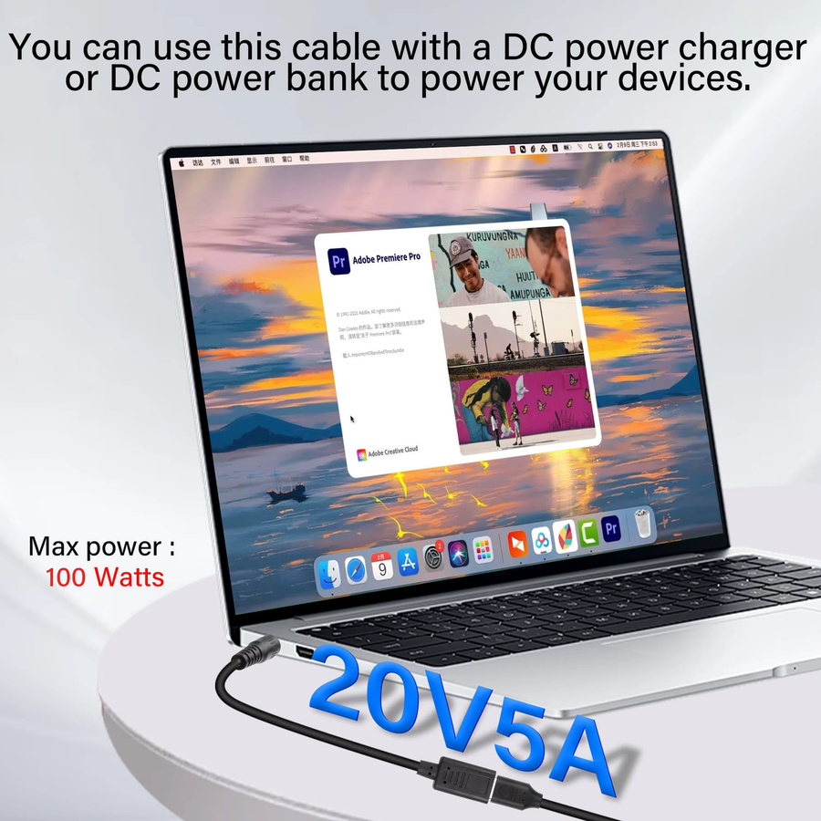 UpperFu DC zu USB-C Stromadapterkabel, 5,5mm x 2,5mm Stecker auf USB-C Buchse, 100W PD Ladegerät für Laptop, Router und CCTV, Schwarz - Bild 3