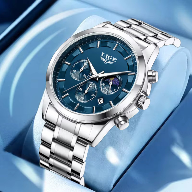 LIGE Armbanduhr Quarz, Edelstahl, Blau, Herren - Bild 6