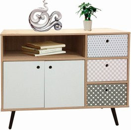 SIT Sideboard MAILBOX aus MDF in Beige mit geometrischem Design in Blau, Weiß und Schwarz, B: 106,5 cm, H: 77,0 cm, T: 39,0 cm - Bild 1
