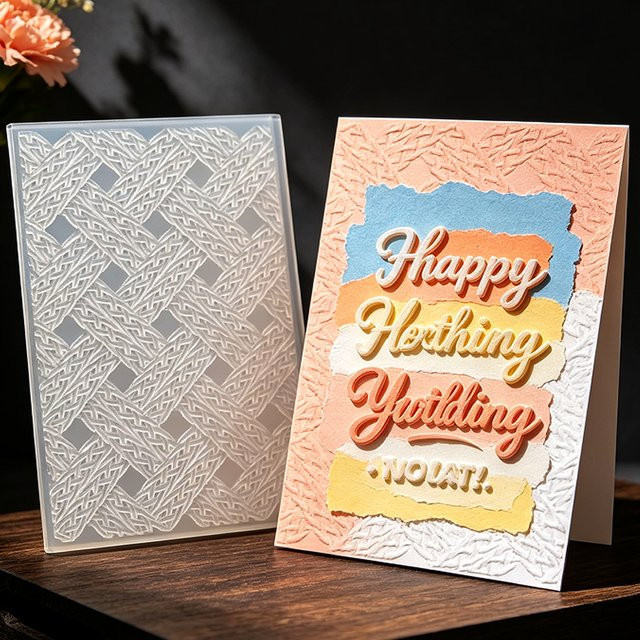 Diamantgewebte Prägeplatte mit 3D-Textur aus Kunststoff für handgemachte Grußkarten - Bild 1