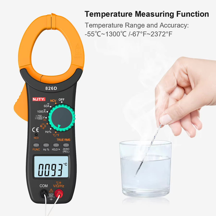 NJTY Digitales Stromzangenmultimeter in Schwarz mit 1000 A Messbereich, 6000 Counts, Spannung, Kapazität, Widerstand, Temperatur und Frequenz Messung - Bild 5