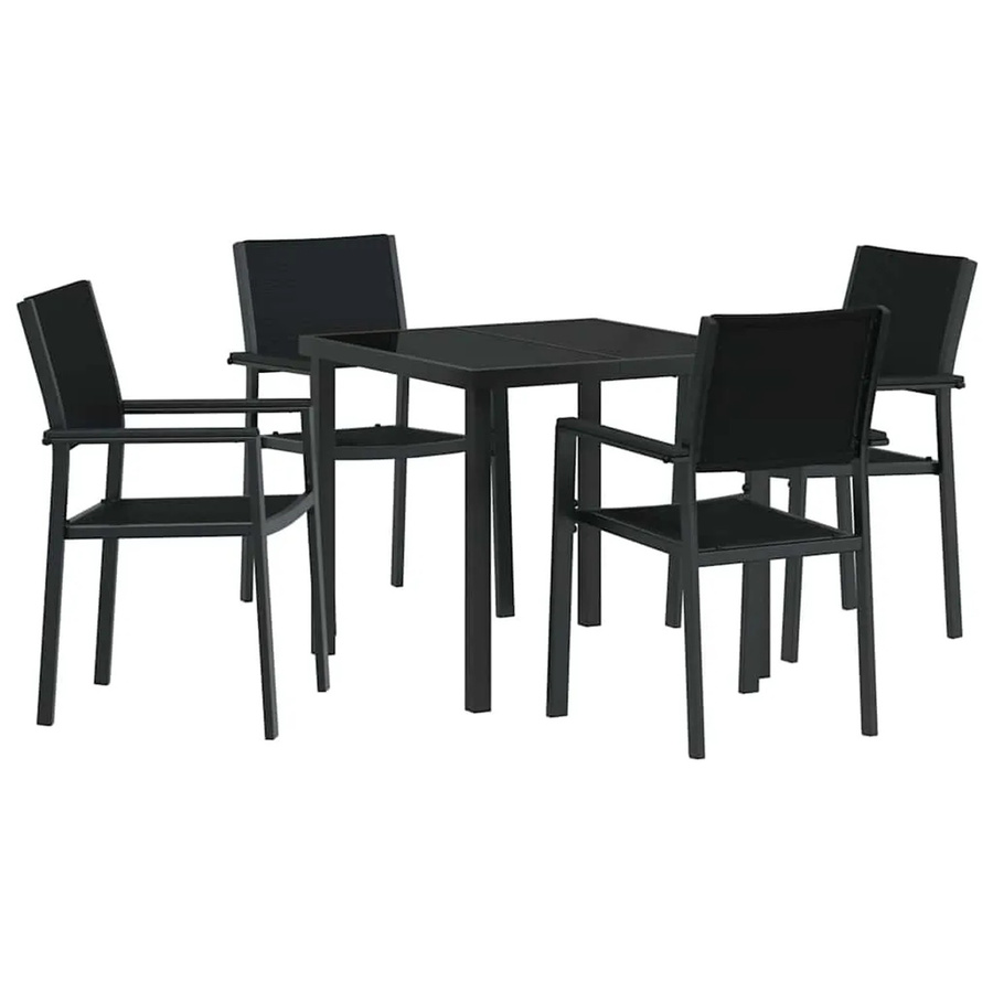 vidaXL Garten Essgruppe 5-teilig aus Poly Rattan und Glas in Schwarz, Tisch und Stühle für Garten und Terrasse, B/T/H: 80 x 130 x 73 cm - Bild 2