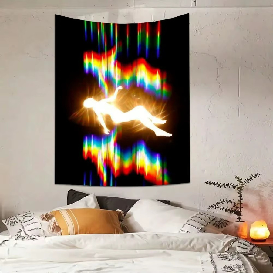 VIKAMA Wandteppich Regenbogen-Neon-Figur Abstract Modern Multicolour B: 60 cm, H: 40 cm - Bild 3