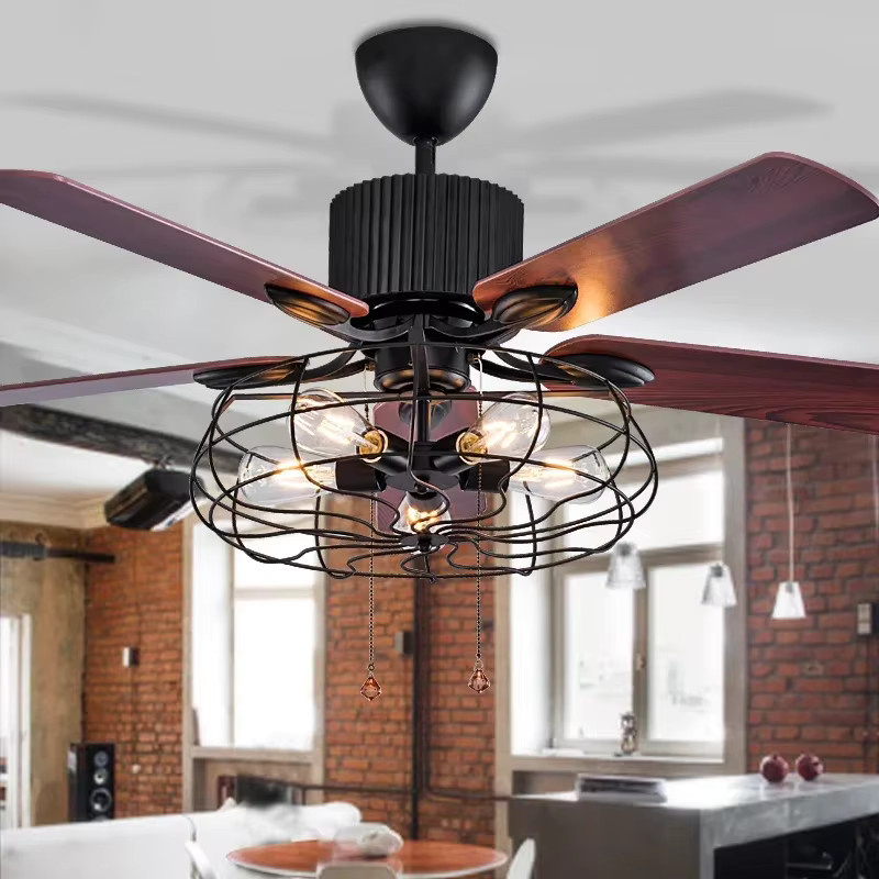 KFKF Vintage-Deckenventilator aus Holz mit Fernbedienung und Licht im industriellen Design - Bild 2