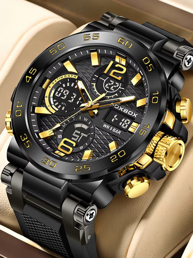 FOXBOX Armbanduhr, Digitaluhr, Stoppuhr, Kunststoff, Edelstahl, Schwarz, Herren - Bild 5