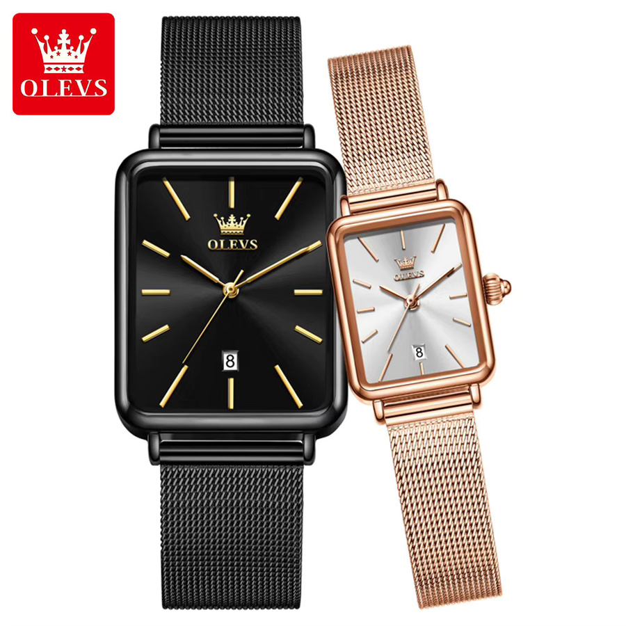 OLEVS Armbanduhr, Quarz, eckig, Roségold, Schwarz, Milanaise, Datum - Bild 5