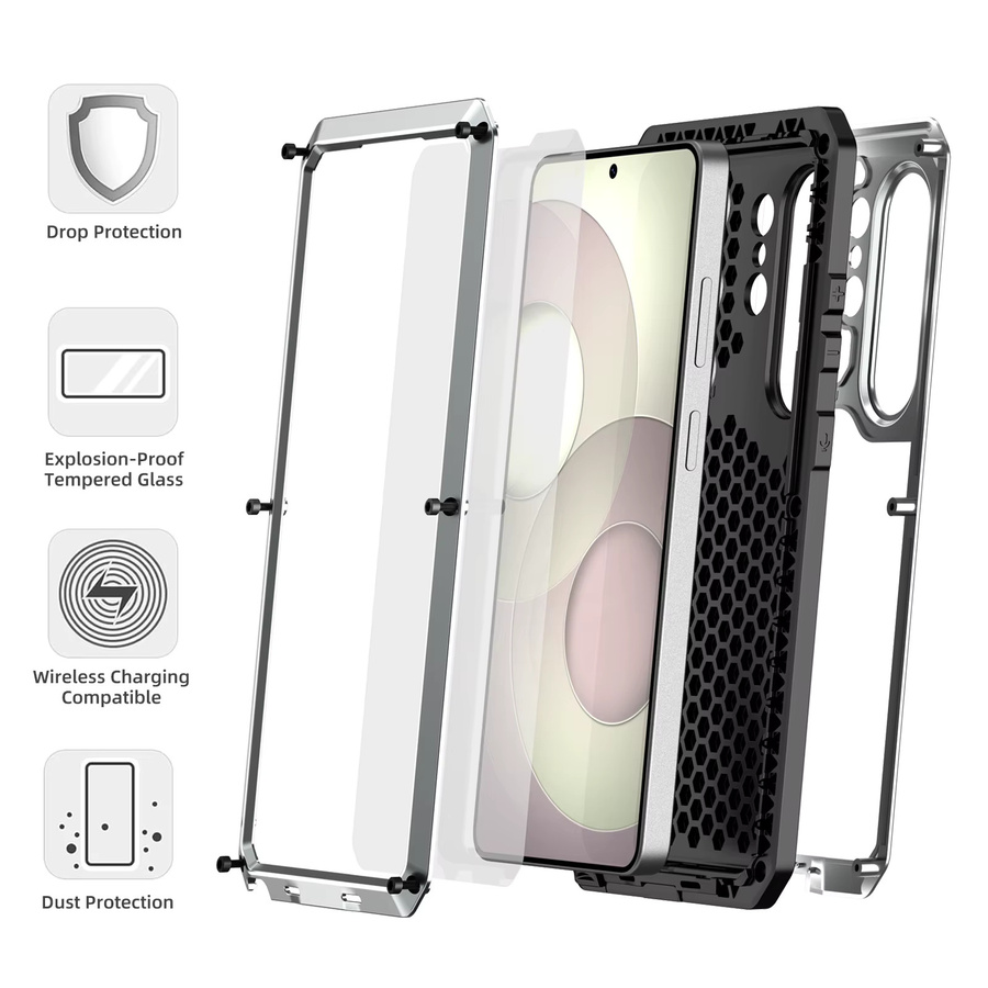 Robuste Schutzhülle aus Aluminium-Metall für Samsung Galaxy S26 Ultra Plus mit integriertem Glasbildschirm in Schwarz - Bild 5
