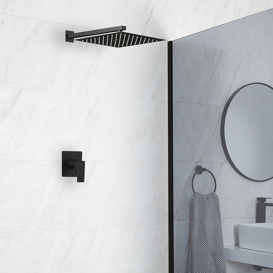 Hudson Reed Manuelles Unterputz-Duschsystem in Matt Schwarz mit 300 x 300 mm Duschkopf und Wandarm - Bild 1