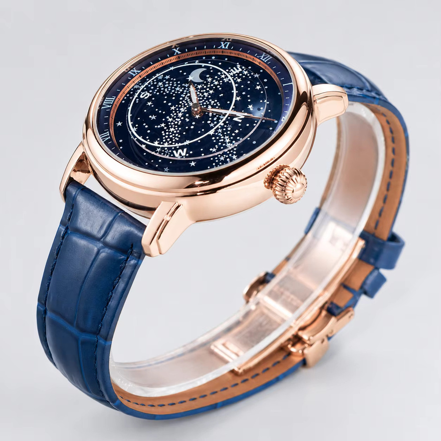 OBLVLO Automatik-Armbanduhr, Edelstahl, Leder, Blau, Herren - Bild 4