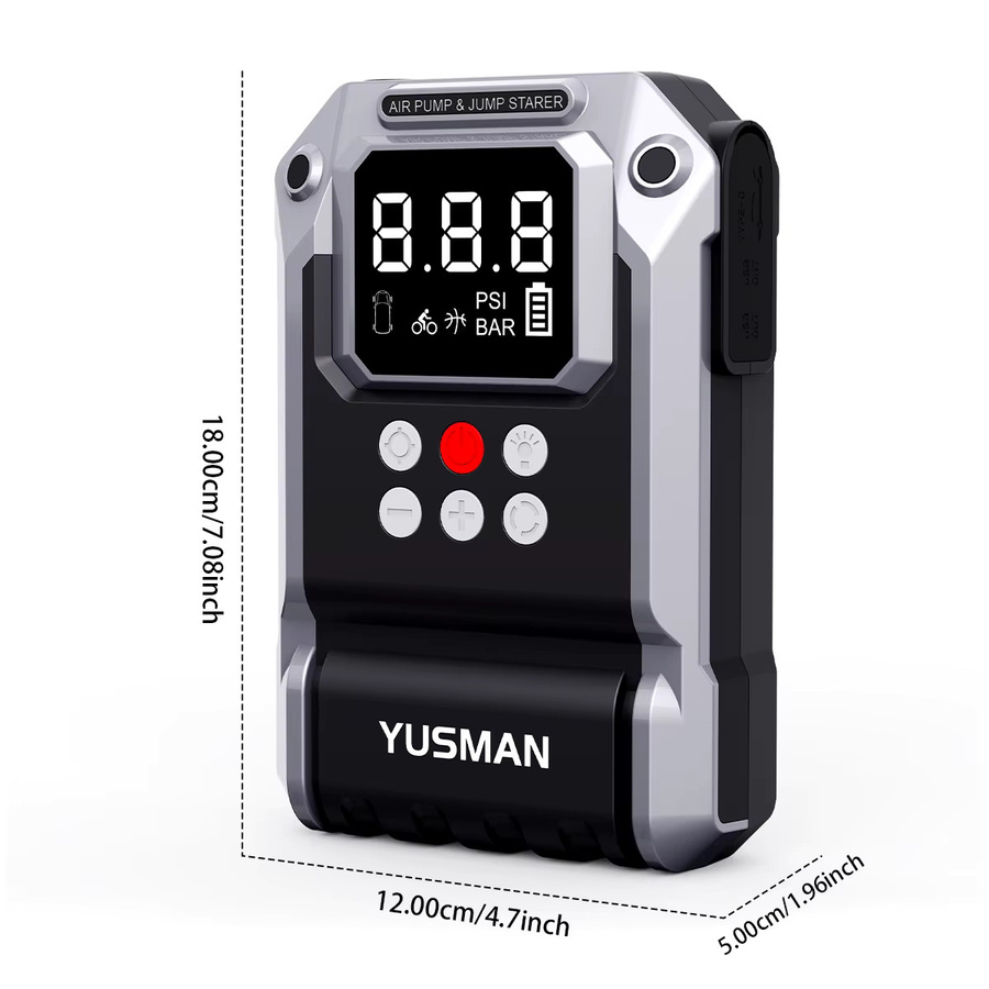 YUSMAN 4-in-1 Notfallstarter in Schwarz mit 26800mAh, 5000A Spitzenstrom, 150PSI Luftkompressor und Powerbank für 12V-Fahrzeuge - Bild 7