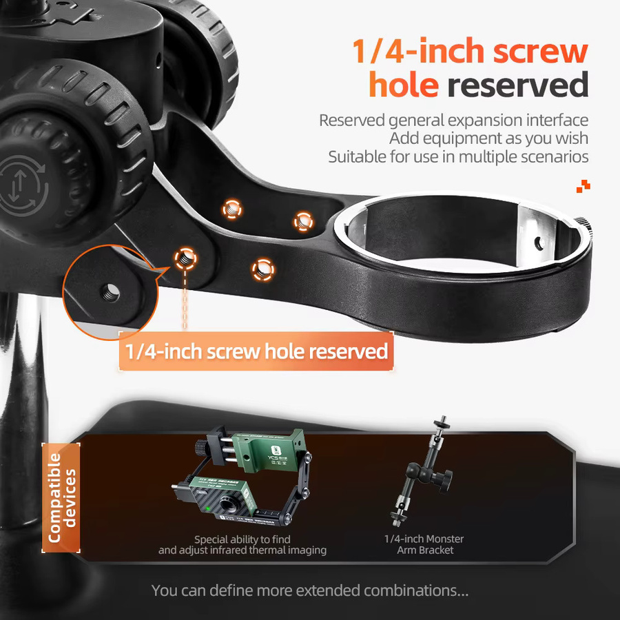 YCS Mikroskop-Hebehalterung in Schwarz mit doppelter Rotationsfokussierung und Durchmesser 76 mm für Handy-Reparaturen - Bild 3