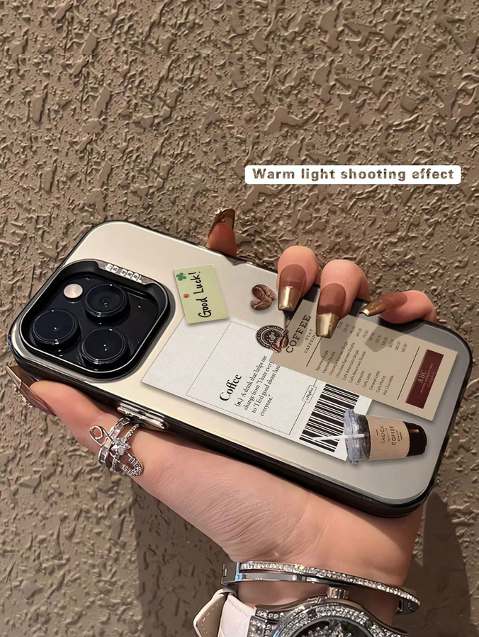 Lasergravierte Anti-Sturz-Handyhülle mit Kaffeemuster für iPhone 17, 16, 15, Plus, Pro, Max Serien in Schwarz - Bild 3