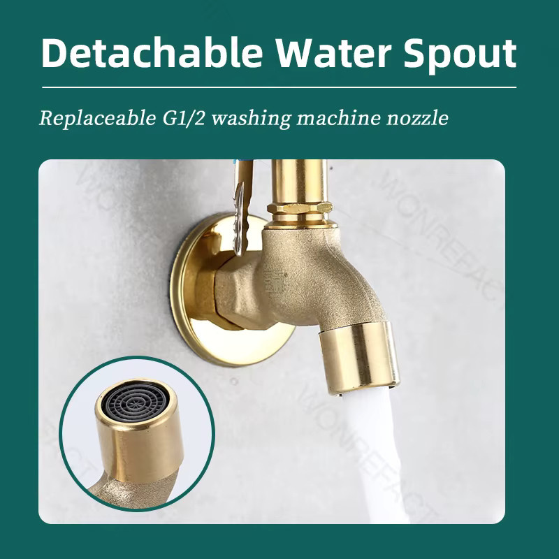 JIANGZILIU Anti-Diebstahl Outdoor Wasserhahn aus Messing in Gold, 1/2 Zoll, Wandmontage - Bild 3