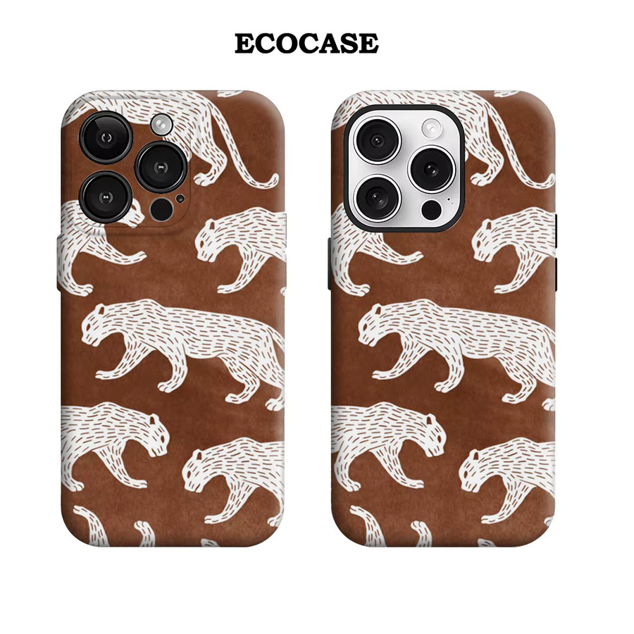 Cocoa Line Panther-Print Handyhülle für iPhone 17 16 15 14 13 Pro Max Plus, Magnetische Einzel- und Doppelschicht-Hülle, Braun - Bild 2