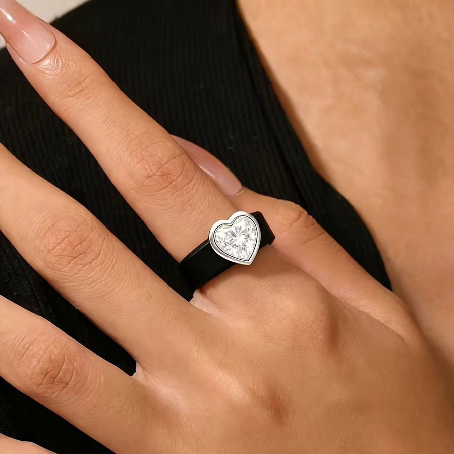 WZERO Ring, 14K vergoldet, schwarzes Silikon, CZ, Herzform, Unisex - Bild 2