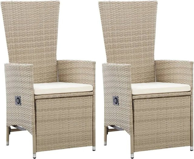 Furnicato Garten-Liegestühle Set aus 2 Stück in Beige mit Auflagen aus Poly Rattan und verstellbarer Rückenlehne - Bild 1