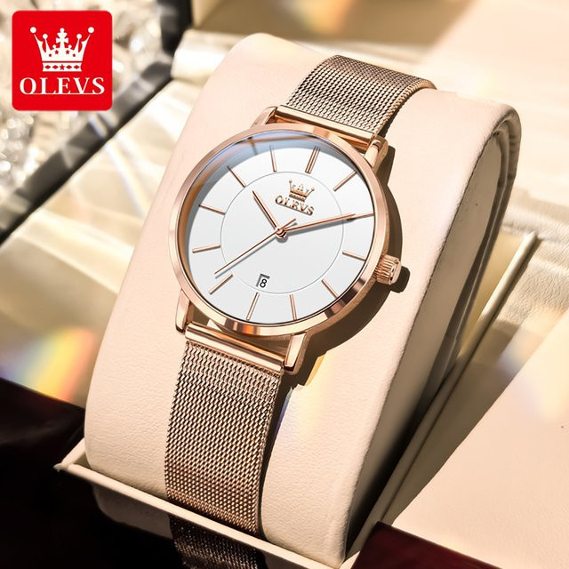 OLEVS Armbanduhr, Quarz, Edelstahl, Silber, Weiß, Damen - Bild 1