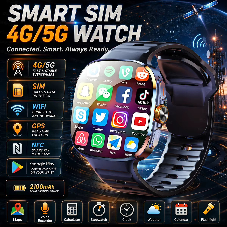 KAVSUMI Smartwatch mit 2,40 Zoll Display, 4G/5G, 190 Grad rotierbarer Kamera, GPS, WLAN und Android 10.0 in Schwarz - Bild 6