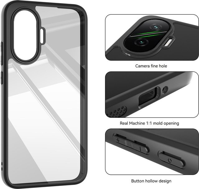 Stoßfeste TPU Handyhülle für Xiaomi Poco F7 Turbo 4 Pro 5G, transparent mit schwarzem Rahmen - Bild 1