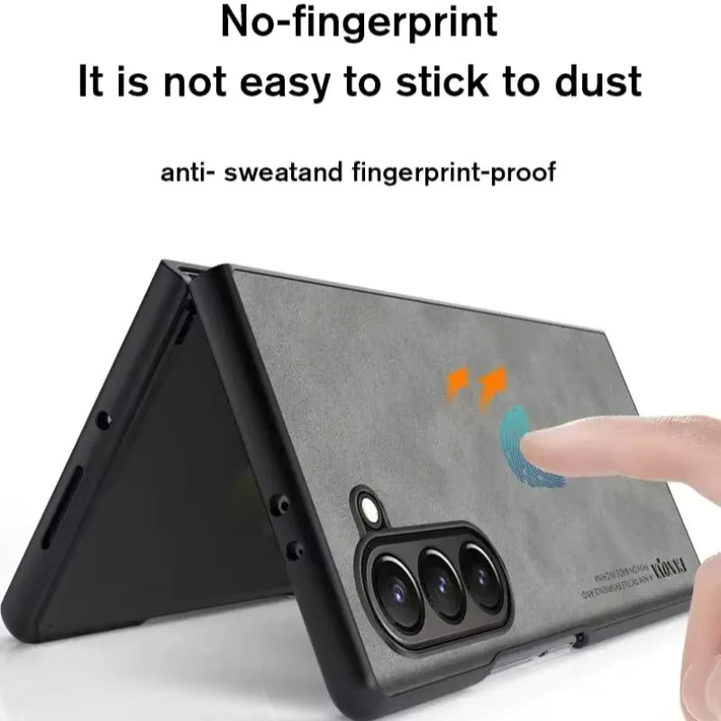 Matte Business Skin Touch Retro Lammfell Leder Handyhülle für Samsung Galaxy Z Fold 7, 6, 5, 4, 3 aus PU und TPU in Schwarz und Grau - Bild 4