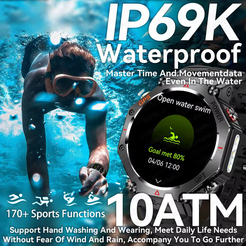 GUHUAVMI Smartwatch, GPS, 10 ATM, Schwarz, Herren - Bild 2