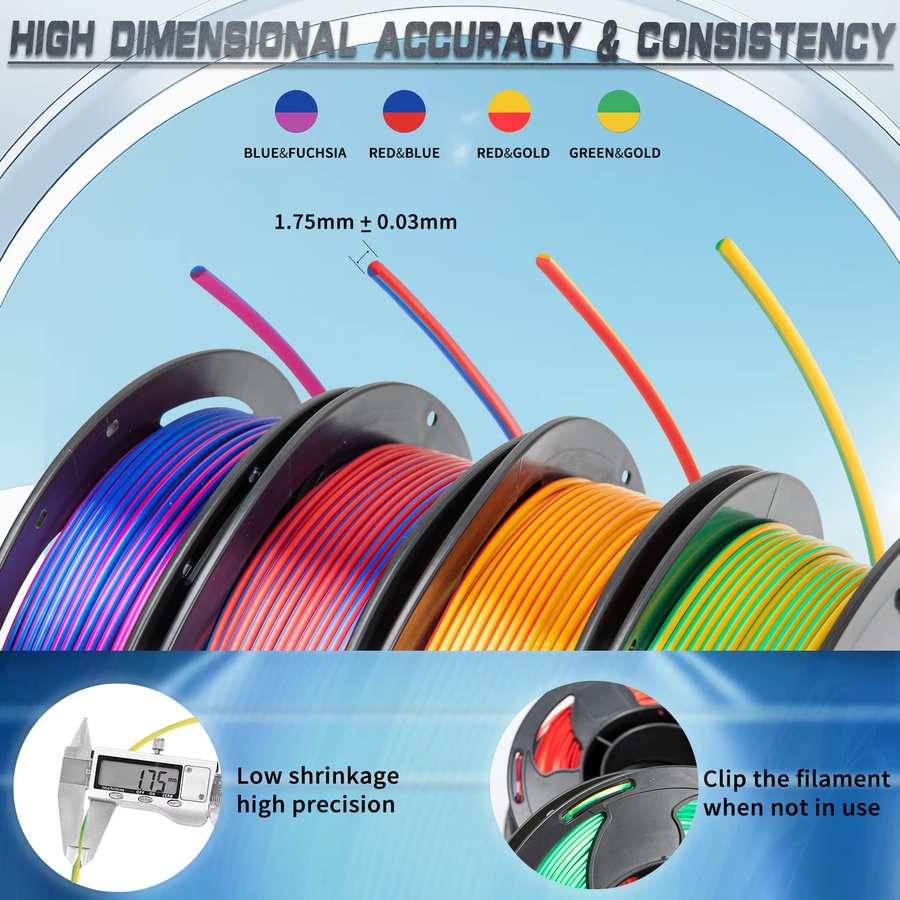 Antinsky Zweifarbiges Seiden PLA Filament 1,75mm für FDM 3D-Drucker, Multicolour Schwarz Rot Grün, 250g - Bild 4