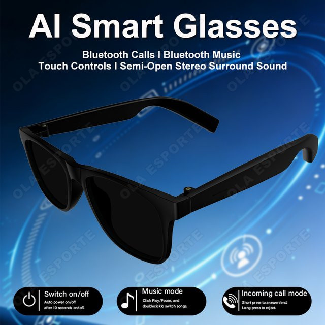 Ola Esporte Smart-Brille mit KI-Sprachassistent und Bluetooth-Funktion für Anrufe, schwarze Sonnenbrille mit Touch-Headset für Männer und Frauen - Bild 1