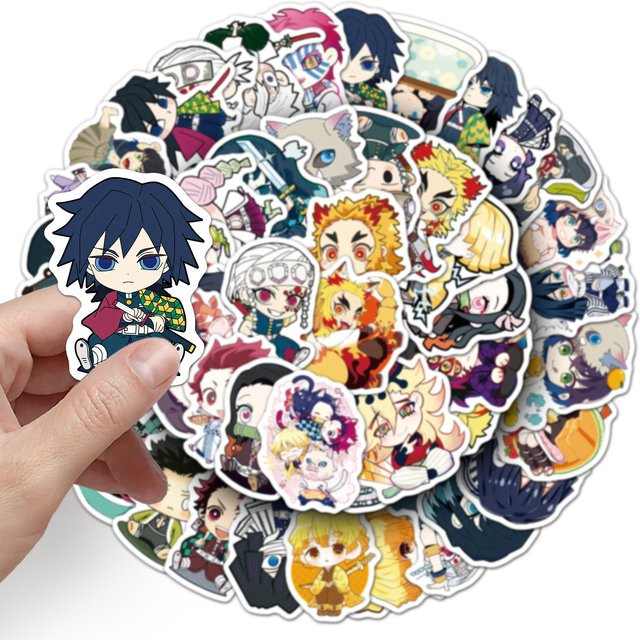 50 Stück Bandai Demon Slayer Aufkleber im Cartoon Anime Design, Multicolor, Sticker für Laptop, Handy und Notizbuch - Bild 1