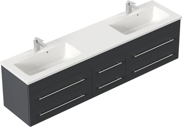 Posseik Badmöbel Geant 200 in Grafit matt mit Mineralguss Waschbecken B/H/T: 200 x 46 x 50 cm - Bild 1