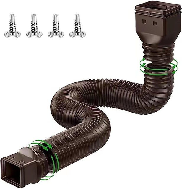 Meterk Flexible Regenrinnen-Fallrohrverlängerung aus PVC in Braun mit 3x4-Zoll- und 2x3-Zoll-Anschlüssen - Bild 1