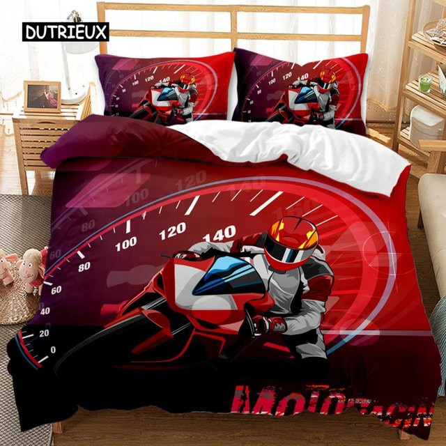 Motorrad Bettwäsche-Set mit Motocross-Design von Binchi Outdoor Product, Mehrfarbig, Material: Polyester und Mikrofaser, B/H: 135 x 200 cm - Bild 1