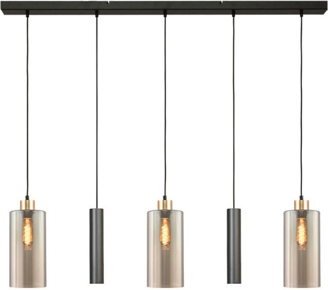 Masterlight Ortona 3/2 Pendelleuchte 5-flammig mit transparenten Glaszylindern in Schwarz matt und Gold matt, Höhe: 180 cm - Bild 1