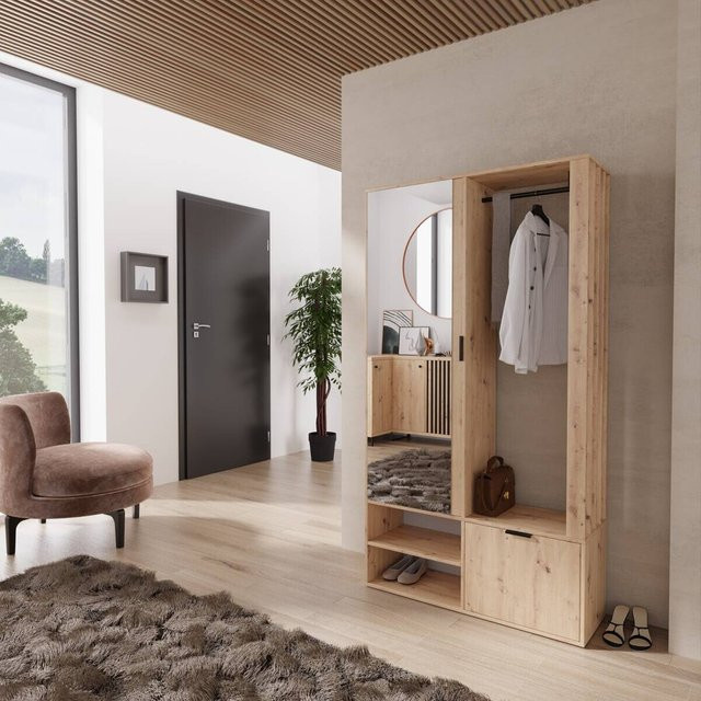 Garderobe EMILO von WIPMEB in Eiche Wotan Nachbildung, Farbe Braun, B/H/T: 100 x 189,4 x 33 cm - Bild 1