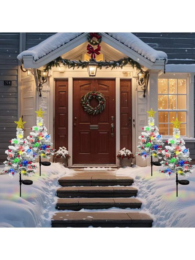 OurWarm 2 Stück Solar-Weihnachtsbaum für den Außenbereich, 29 Zoll beflockter Mini-Weihnachtsbaum mit 40 LEDs - Bild 7