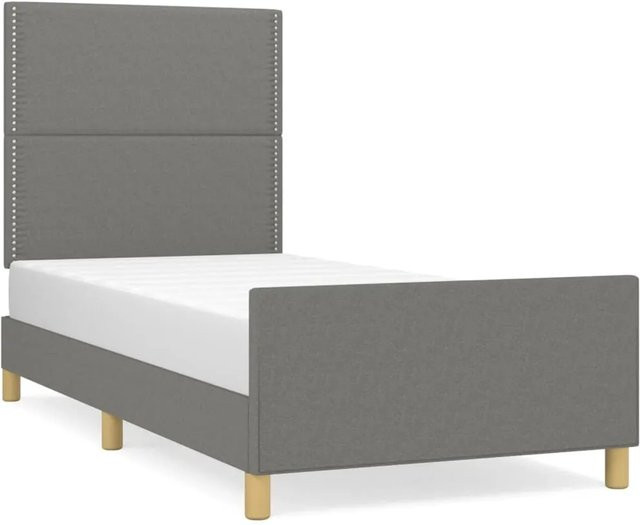 vidaXL Bettgestell mit Kopfteil aus Stoff in Dunkelgrau, B/T/H: 90 x 190 x 128 cm - Bild 1