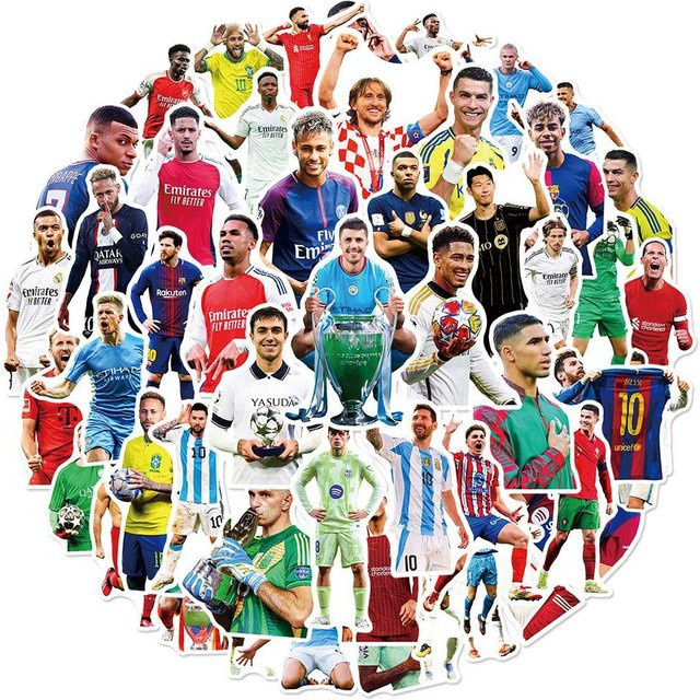 100 Stück Weltcup-Sticker mit Fußballstars als runde Aufkleber in Multicolour - Bild 1