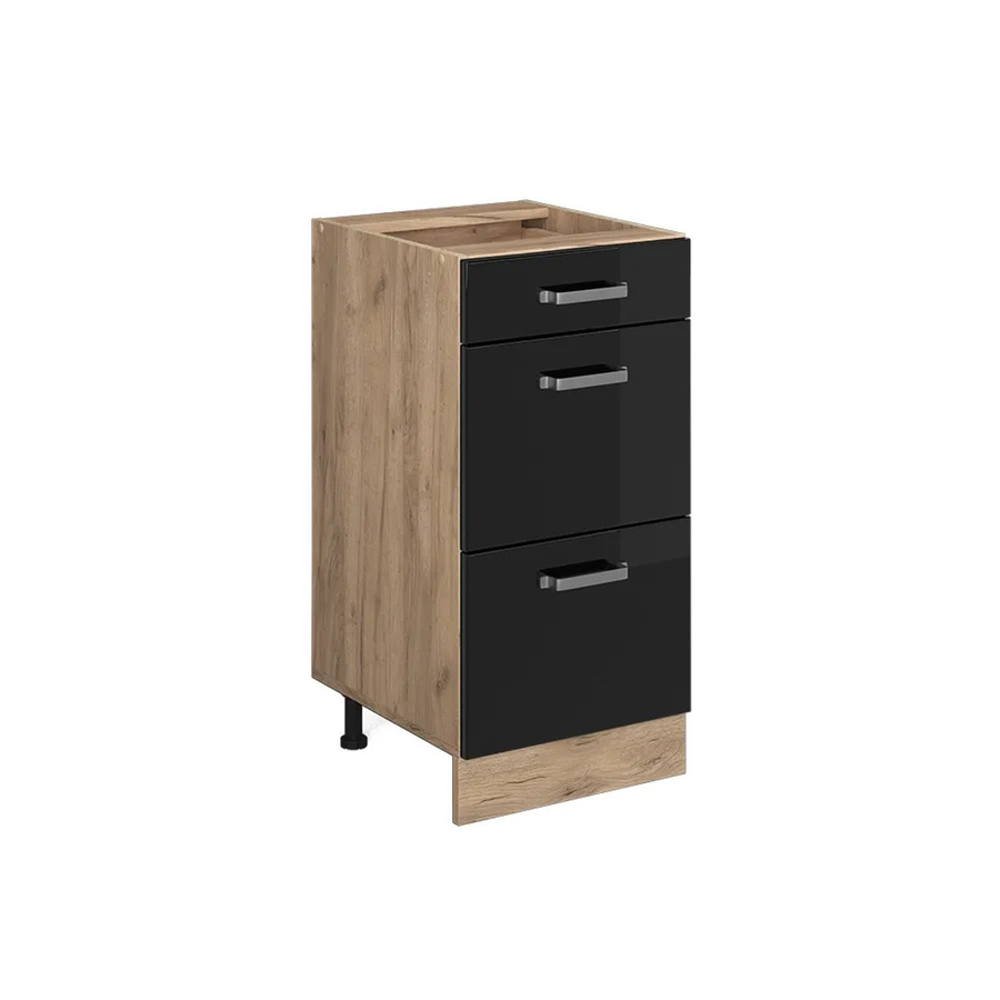 Vicco Küchenunterschrank R-Line mit Schubladen Schwarz Hochglanz und Goldkraft Eiche Breite: 40 cm - Bild 2