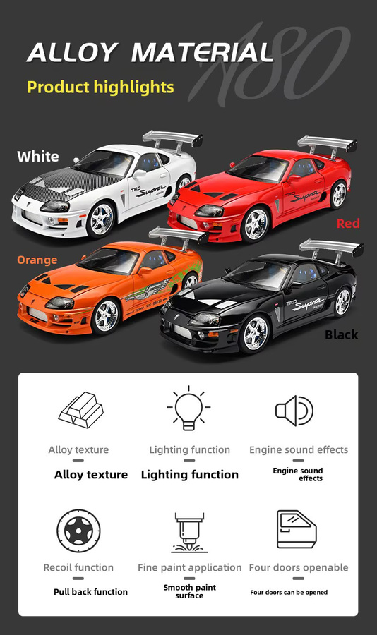 MAKEDA Fast & Furious Supra Sportwagen-Modell, 1:24, mit Licht & Sound, ab 14 Jahren - Bild 5