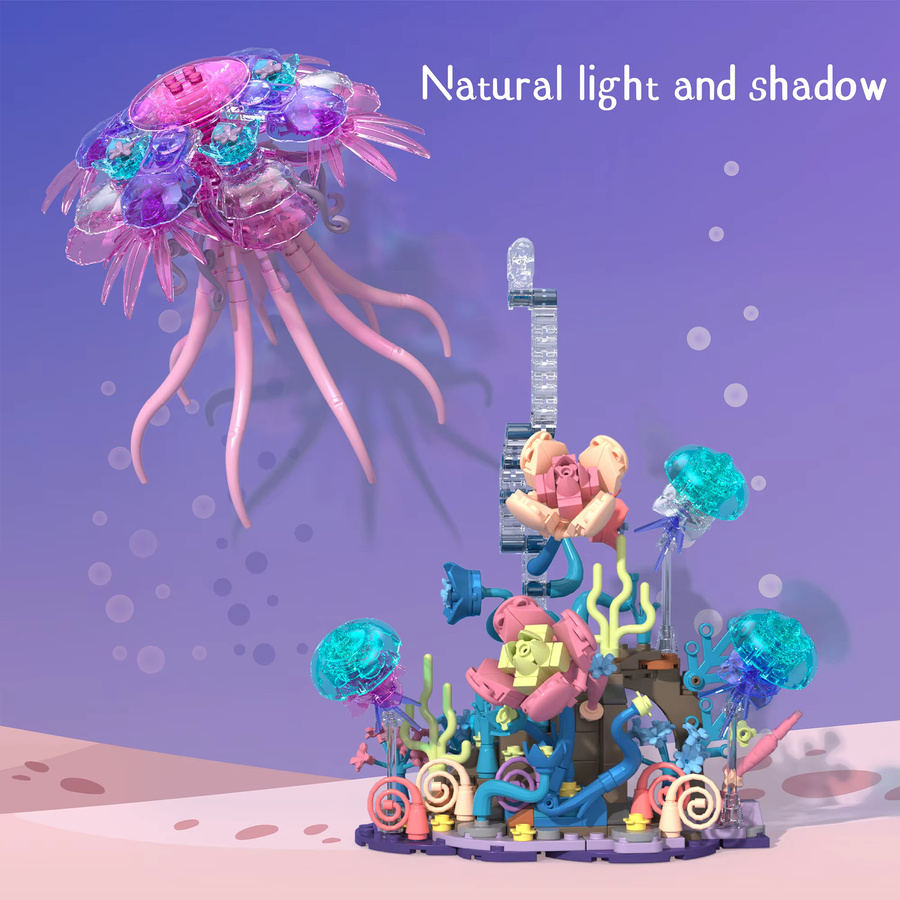 Inhaw Verträumte Floramare Bausteine Set mit 526 Teilen, Bunte Desktop Dekoration mit Quallen und Meerblumen für Kinder und Erwachsene - Bild 2