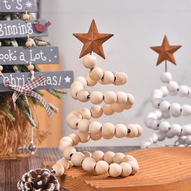 Nordic Weihnachtsdekoration aus Holz für den Tisch, moderne Desktop-Ornamente in Weiß, Grün und Braun - Bild 1