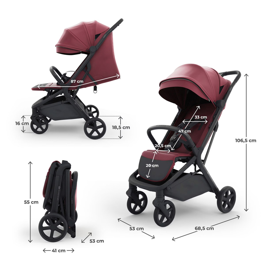 Kinderkraft Buggy NUBI 3 in Dunkelrot mit schwenkbaren Rädern und Getränkehalter, faltbar - Bild 2