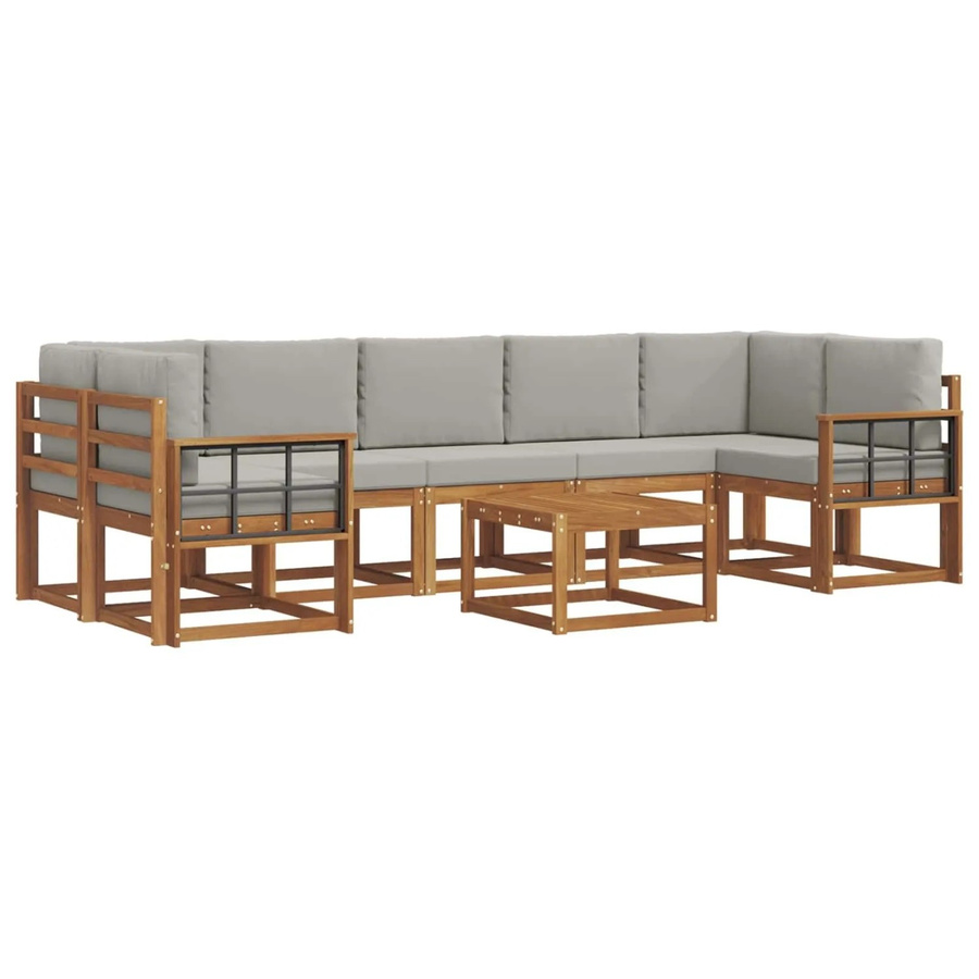 vidaXL Outdoor-Sofagarnitur in L-Form aus Akazienholz mit 8 Kissen in Braun und Grau - Bild 2