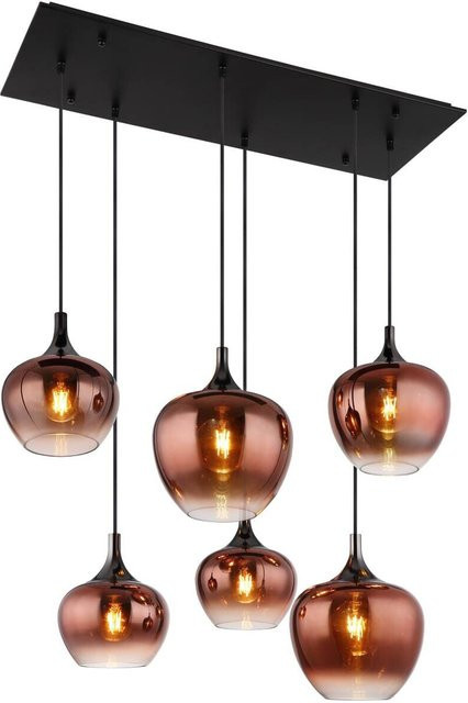 GLOBO Pendelleuchte MAXY in Schwarz und Kupfer mit Glas, B/H/T: 42 x 120 x 86 cm, E27, 6 Leuchtmittel - Bild 1