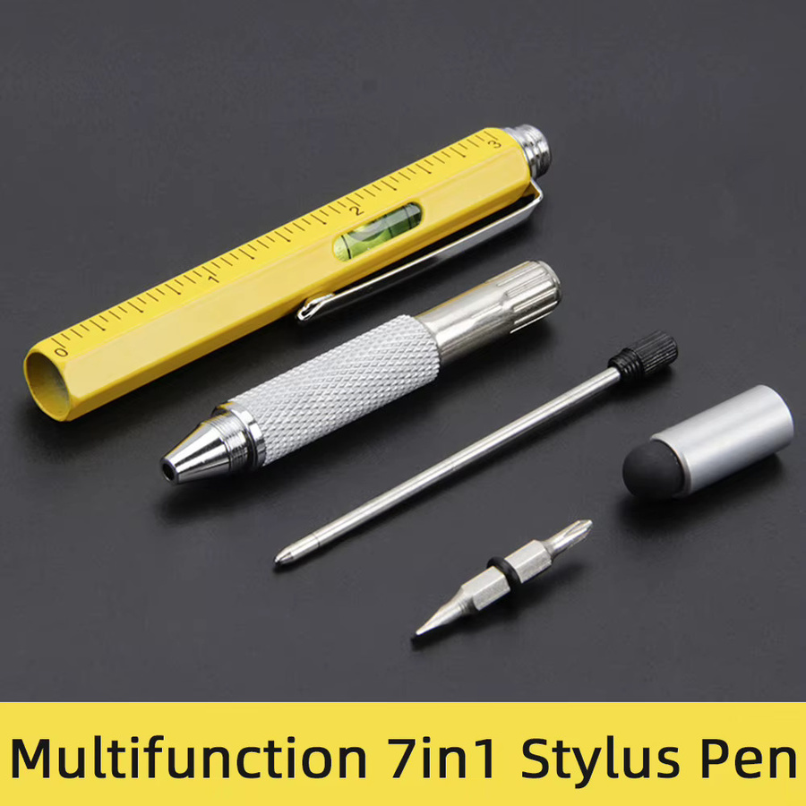 ZOUGOUGO 7-in-1 Multifunktionsstift aus Metall mit Touchscreen-Eingabestift, Kugelschreiber, Schraubendreher, Lineal und Nivelliergerät - Bild 2