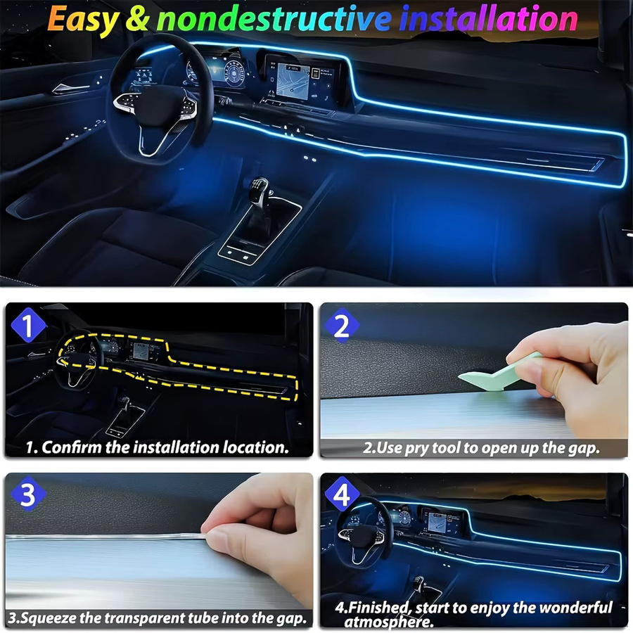 AnautosL LED Auto Innenbeleuchtung RGB Neon Flex Glasfaser Lichtleiste mit USB-Anschluss, 3 m, Multicolour - Bild 5