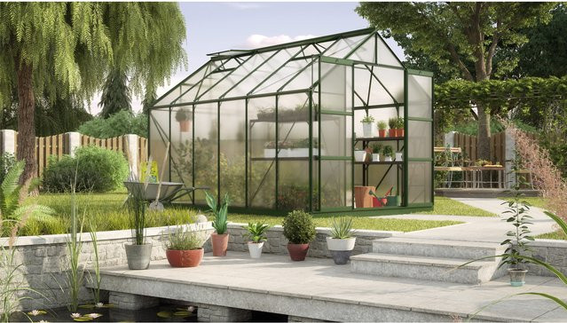 Vitavia Gewächshaus Uranus 9900 in Smaragd Grün mit 4 mm Polycarbonat-Platten und Doppelschiebetür - Bild 3